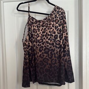 SHEIN Brown Leopard One-Shoulder Blouse